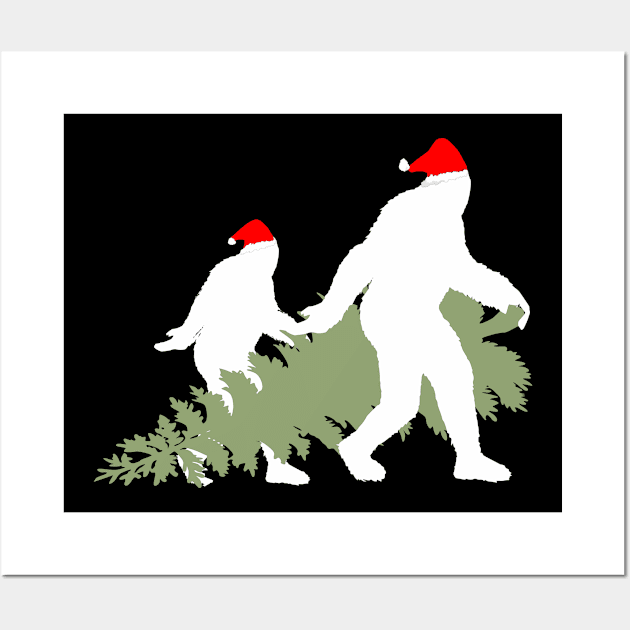 Funny Xmas Bigfoot and Sasquatch T Shirts Wall Art by DHdesignerPublic